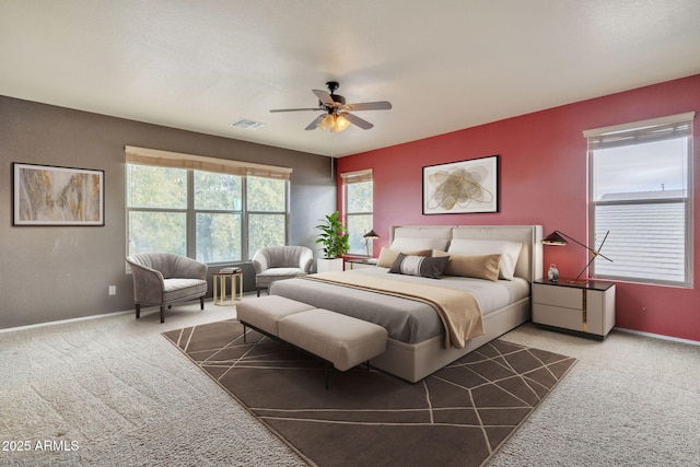 bedroom with carpet floors and ceiling fan