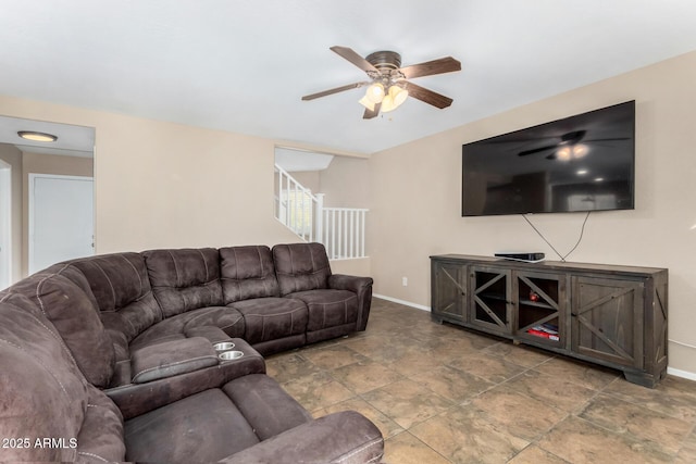 living room with ceiling fan