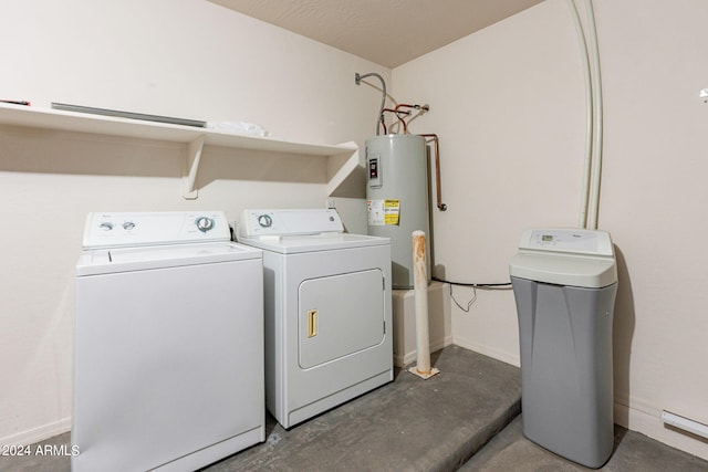 laundry area with water heater and separate washer and dryer