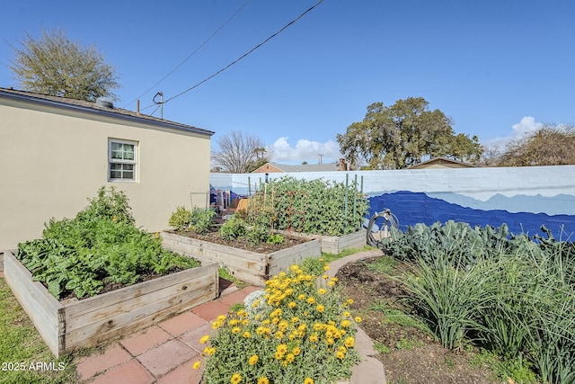 view of yard with fence and a garden