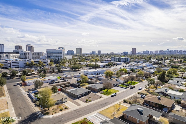 drone / aerial view with a city view