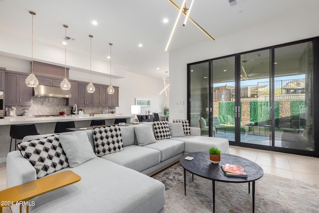 view of tiled living room