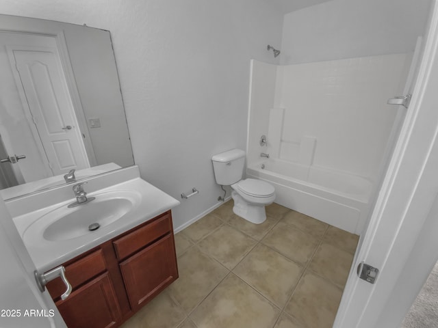 full bathroom with shower / bath combination, tile patterned floors, vanity, and toilet