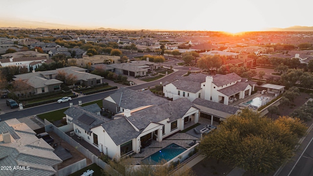 view of aerial view at dusk