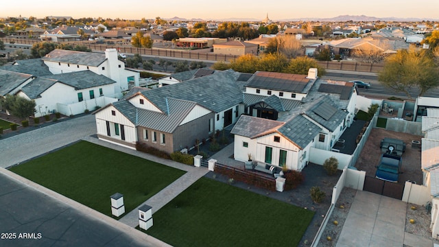 view of aerial view at dusk