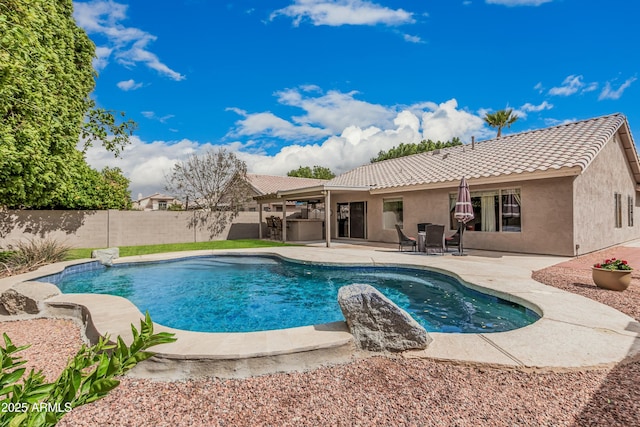 view of pool with a fenced in pool, a patio, and a fenced backyard