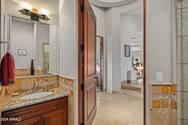 bathroom with vanity and tile patterned floors