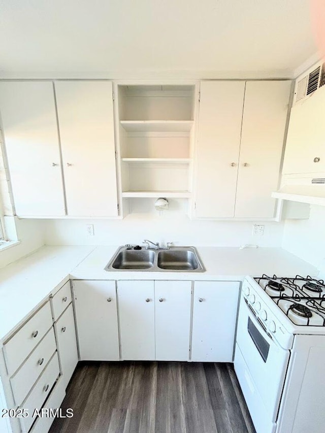 kitchen with white cabinetry, sink, exhaust hood, and gas range gas stove