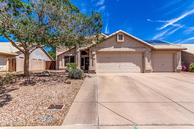 1631 N Avoca, Mesa, AZ 85207 - ranch-style house featuring a garage, a tiled roof, concrete driveway, and stucco siding
