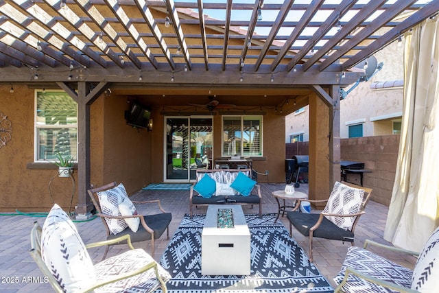 view of patio / terrace featuring a pergola and an outdoor living space