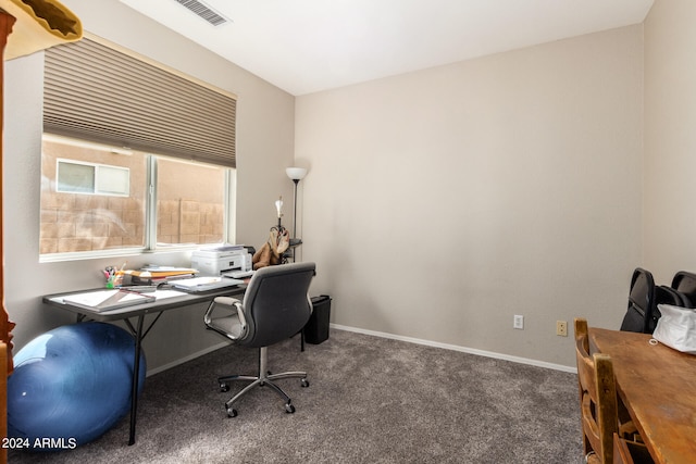 office with dark colored carpet