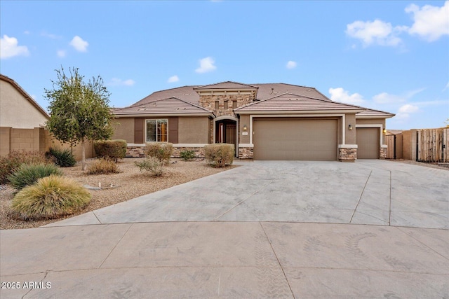 prairie-style house with a garage