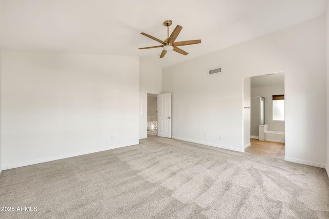 664 E Windsor Dr, Gilbert, AZ 85296 - unfurnished room featuring carpet, a ceiling fan, high vaulted ceiling, and baseboards