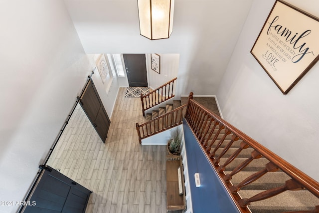 stairs with a barn door