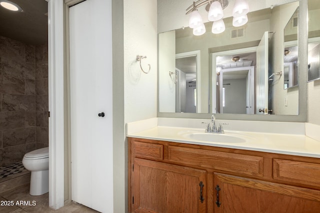 2146 W Isabella Ave Unit 131, Mesa, AZ 85202 - bathroom featuring tile patterned floors, visible vents, toilet, vanity, and a chandelier