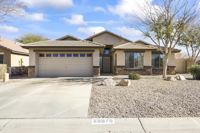 prairie-style home with a garage