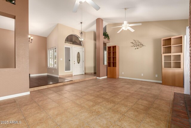 2753 E Kenwood St, Mesa, AZ 85213 - interior space with ceiling fan, high vaulted ceiling, and baseboards