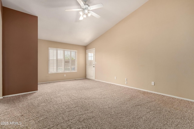 2753 E Kenwood St, Mesa, AZ 85213 - empty room with ceiling fan, baseboards, vaulted ceiling, and carpet floors