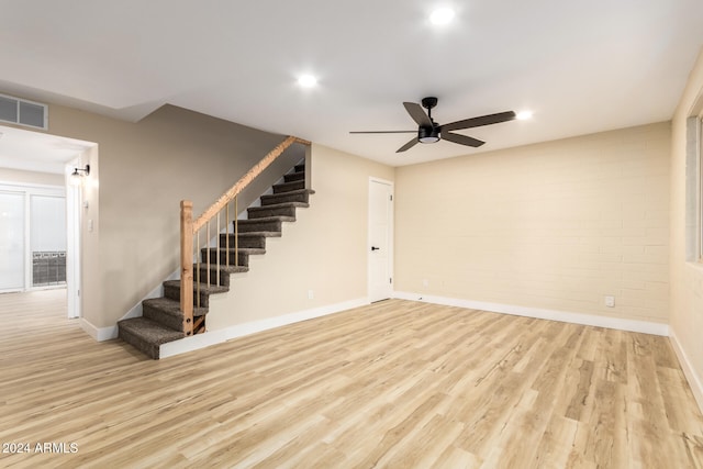 interior space featuring ceiling fan and light hardwood / wood-style flooring