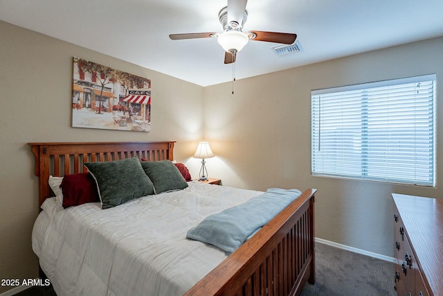 bedroom with carpet floors and ceiling fan