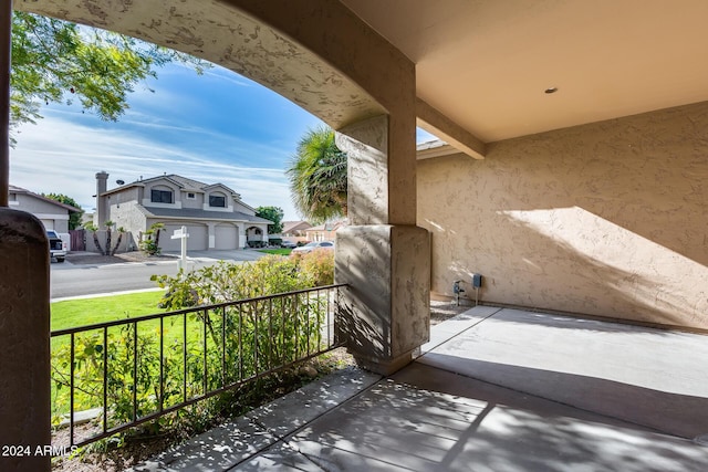 view of patio / terrace with a garage