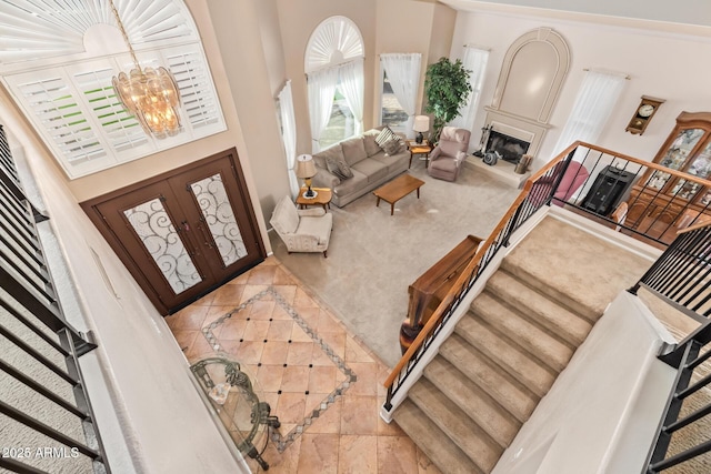 interior space featuring a chandelier