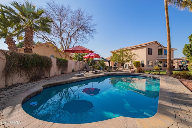 view of swimming pool with a patio area