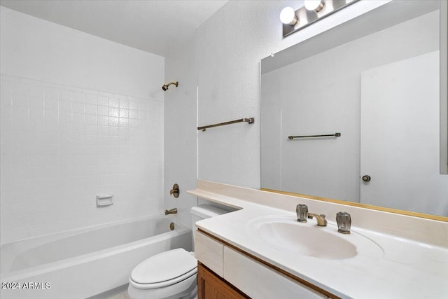 full bathroom featuring vanity, shower / washtub combination, and toilet