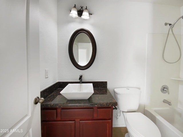 full bathroom with vanity, bathing tub / shower combination, and toilet