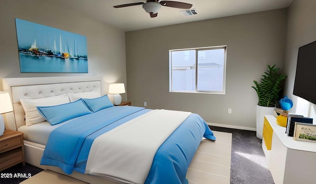 bedroom featuring carpet floors and ceiling fan