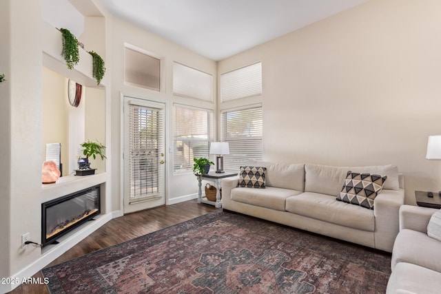 living room with dark wood-type flooring