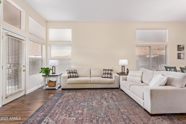 living room featuring dark wood-type flooring