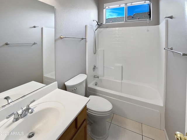 full bathroom with vanity, tile patterned floors, toilet, and shower / bath combination