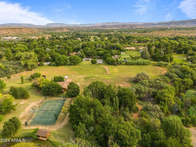 aerial view featuring a mountain view and a rural view