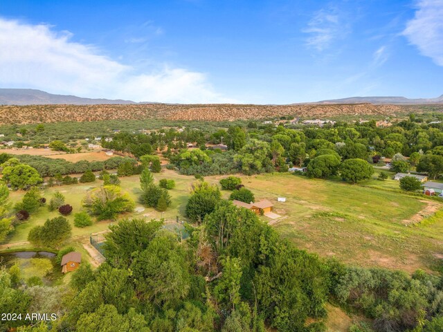 birds eye view of property with a rural view and a mountain view