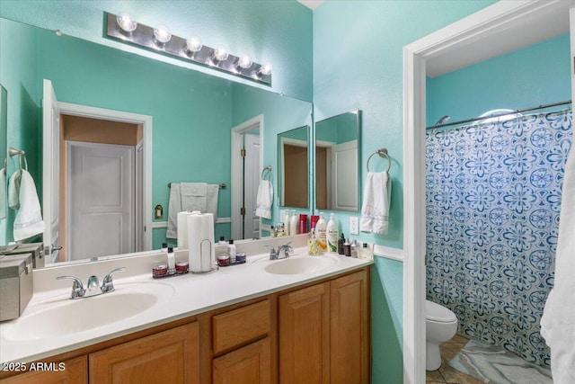 5212 S Monte Vista St, Chandler, AZ 85249 - bathroom featuring toilet, double vanity, and a shower with curtain