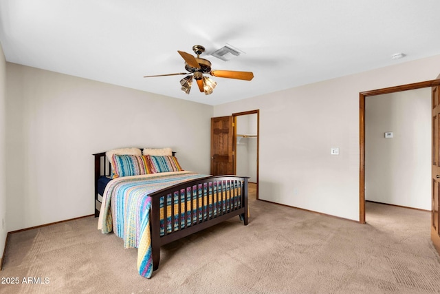 bedroom featuring visible vents, carpet floors, and baseboards