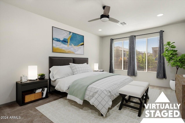 bedroom with carpet and ceiling fan