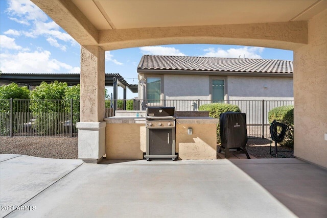 view of patio / terrace with a grill and an outdoor kitchen