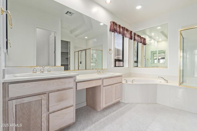 18 E Paint Your Wagon Trl, Phoenix, AZ 85085 - full bath with a shower stall, a garden tub, double vanity, recessed lighting, and tile patterned floors