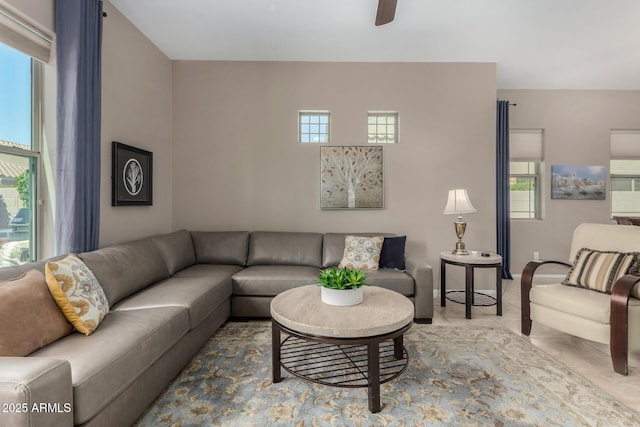6202 E Mckellips Rd Unit 183, Mesa, AZ 85215 - tiled living room featuring ceiling fan