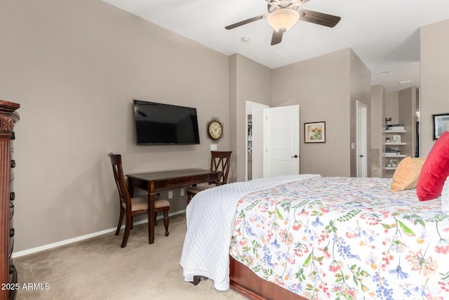 6202 E Mckellips Rd Unit 183, Mesa, AZ 85215 - bedroom with light carpet, baseboards, and a ceiling fan