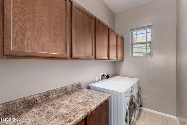 6202 E Mckellips Rd Unit 183, Mesa, AZ 85215 - washroom with washer and clothes dryer, cabinet space, baseboards, and light tile patterned flooring