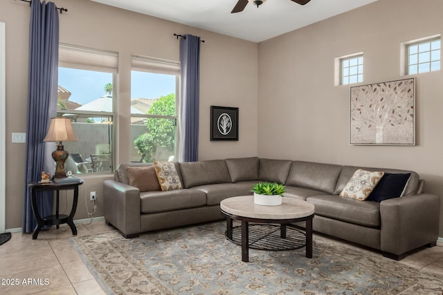 6202 E Mckellips Rd Unit 183, Mesa, AZ 85215 - living area with ceiling fan, tile patterned floors, and baseboards