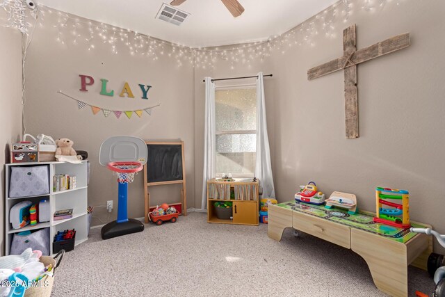 playroom featuring ceiling fan