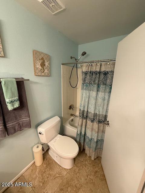 12601 N 34th St, Phoenix, AZ 85032 - full bathroom with tile patterned floors, toilet, shower / bathtub combination with curtain, and visible vents