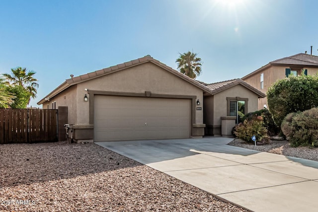 19576 N Portarosa Ct, Maricopa, AZ 85138 - ranch-style home with an attached garage, driveway, stucco siding, and a tile roof