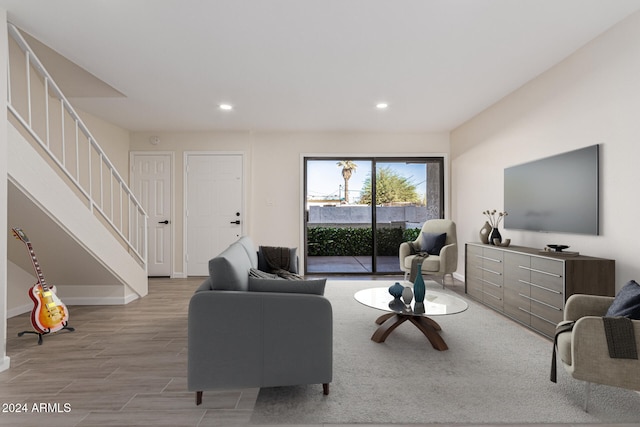 living room with light wood-type flooring