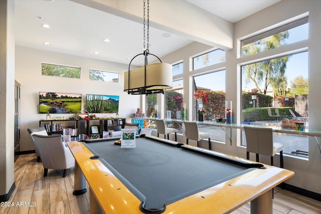 rec room with light wood-type flooring and billiards