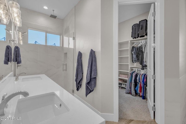 28319 N Marchant Trce, Queen Creek, AZ 85144 - bathroom with a spacious closet, a sink, and a stall shower